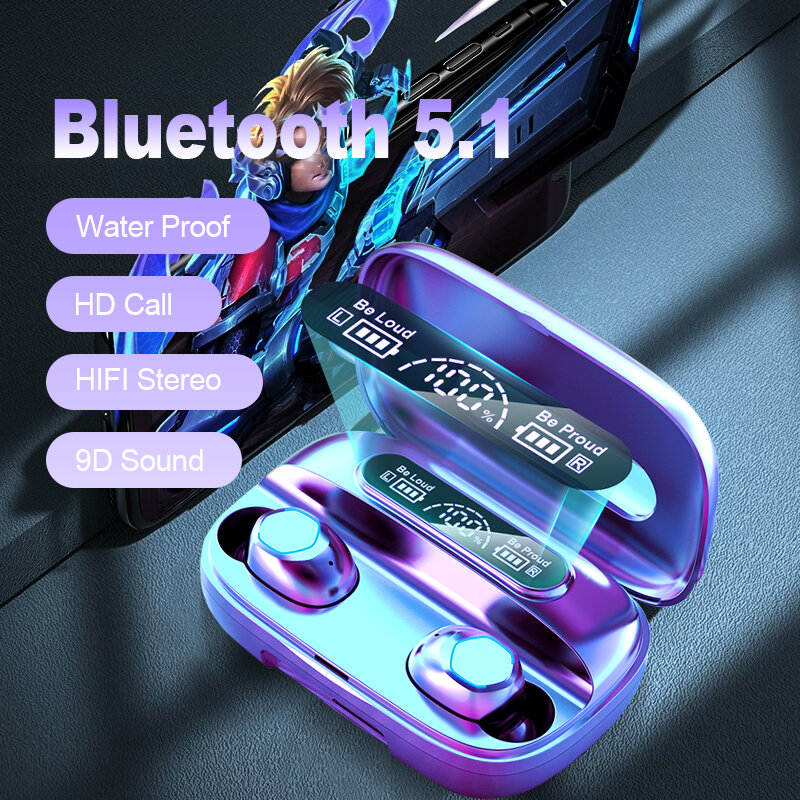 새로운 TWS 이어폰 무선 블루투스 5.1 헤드폰 방수 스포츠 헤드셋 마이크가있는 소음 감소 이어 버드