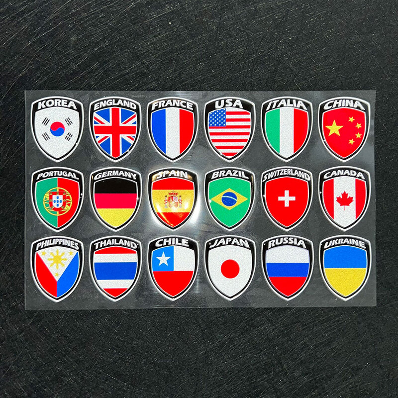 Etiqueta reflexiva da bandeira 3D, peças da motocicleta, decalque do carro, Reino Unido, Itália, França, Rússia, Espanha, Brasil, Coreia do Sul, Japão, Chile, EUA, Polônia