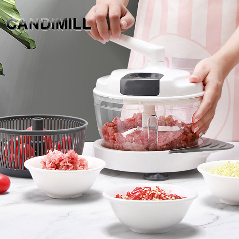 CANDIMILL Manual Mixer Dapur Multifungsi Sayur Cabai Daging Bawang Putih Chopper Shredder Tangan Crank Daging Mincer Food Processor