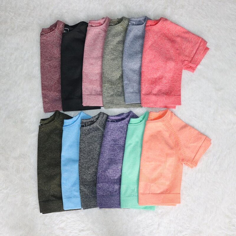 12 цветов летние женские бесшовные спортивные рубашки с коротким рукавом для йоги Женская одежда для тренажерного зала спортивные майки для фитнеса рубашки