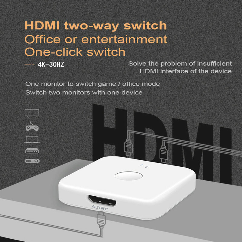 Divisor de interruptor bidireccional con HDMI 1,4 compatible 4K, 1x2 y 2x1 KVM 4K @ 30Hz 2K @ 60Hz para multifuente y pantallas, HD 1,4