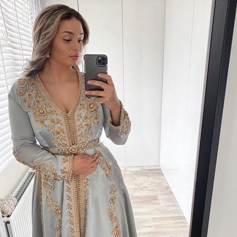 2021 Maroc Caftan ĐầM Dạ HộI Đính HạT Tay Làm Việc Hồi Giáo Dạ Hội Tiếng Ả Rập Abaya Form Đầm Suông Áo Dây De Soiree Платье