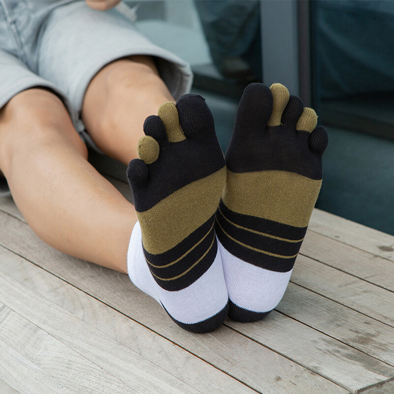 Meias com cinco dedos masculinas, meias esportivas de algodão puro respirável e confortável para moldar e antifricção com elástico