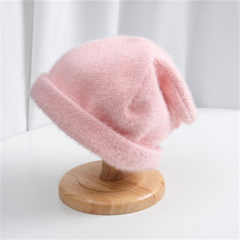 드레이핑 토끼 귀 토끼 모피 모자 여성 가을과 겨울 니트 따뜻한 모자 여성 모자 일본 모자 한국어 버전