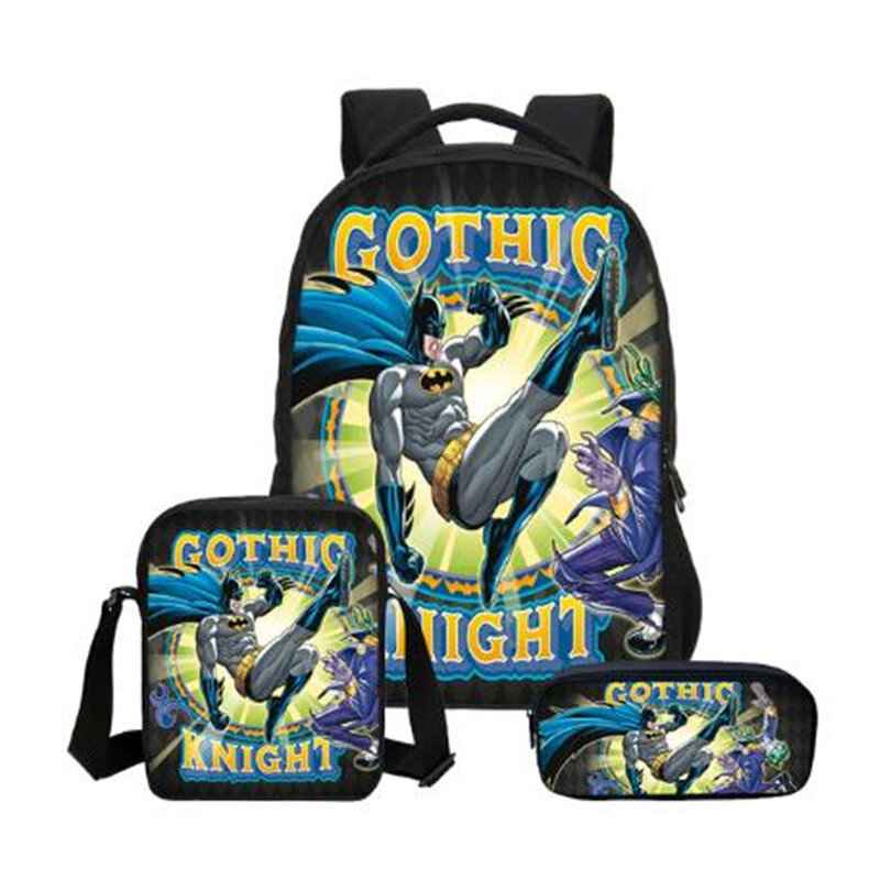 3pcs Batman Bat Man Hero Boys Girls School Bag Shoulder Bag Backpack Pencil Case Children Students Mochila Back To School Gift