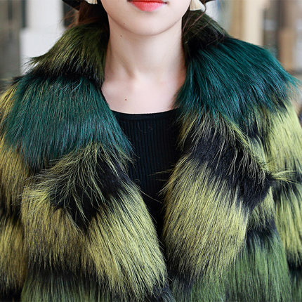 Marca superior gola mulher terno cor degradê casaco de pele de raposa n49 alta qualidade