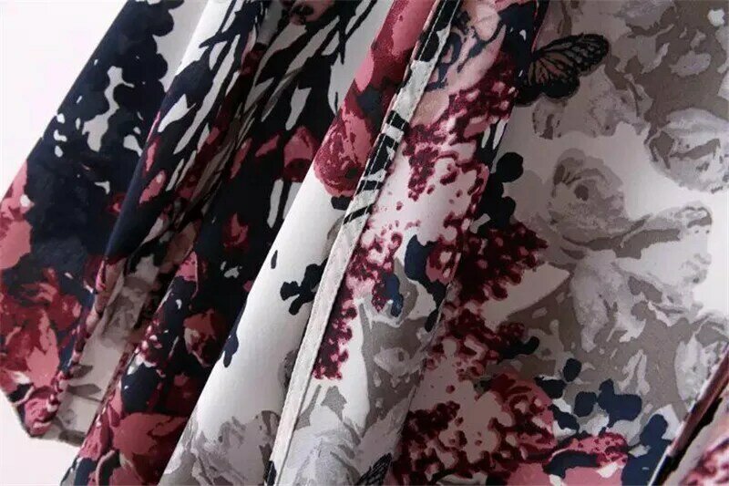 Kobiety szyfonowa kardigan kimono topy motyl kwiatowy bluza z nadrukiem kobiety lato okrycie plażowe Ups długa na co dzień luźne koszula plażowa
