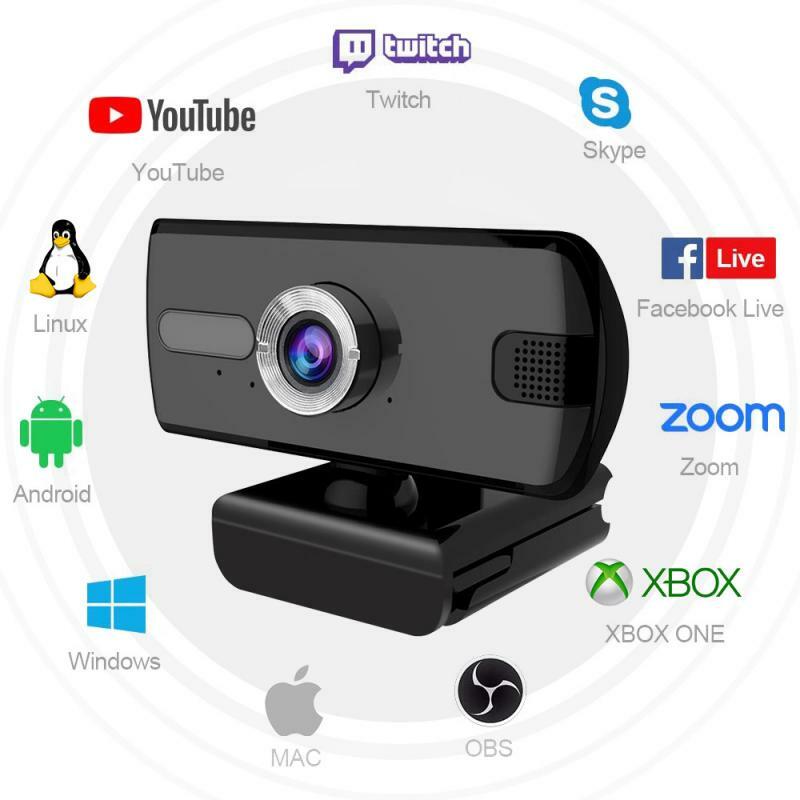 Webcam, 1080p usb automático 360 °, microfone estéreo embutido para chamadas de vídeo e tripé