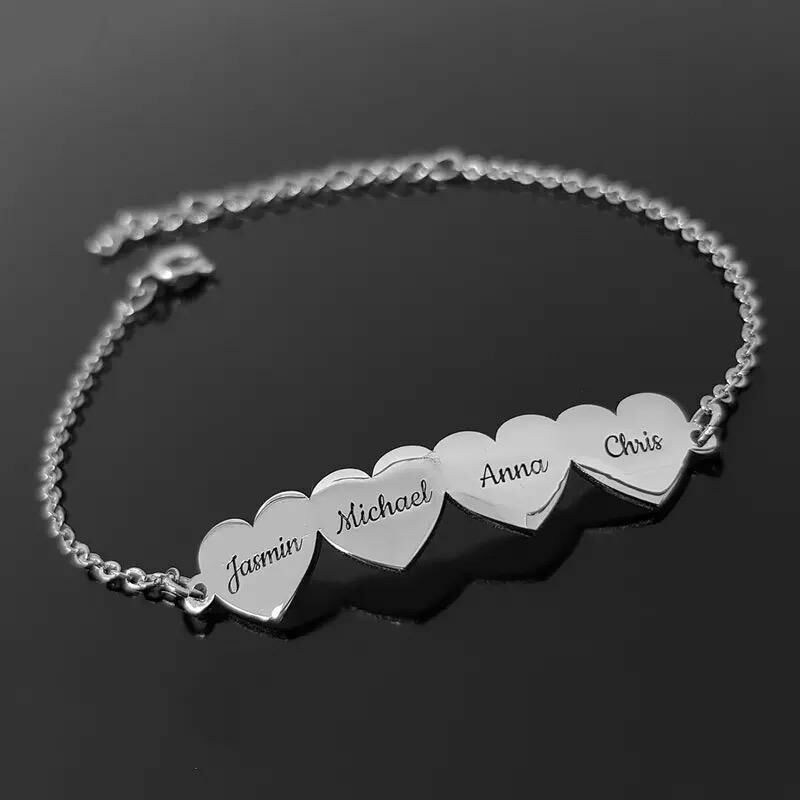 MYLONINGCHARM – Bracelet personnalisé avec nom et cœurs, en or rose, en acier inoxydable, meilleur cadeau de fête des mères
