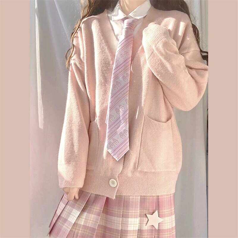 Sweter sekolah Jepang musim semi musim gugur 100% Sweater rajutan katun kerah v seragam JK kardigan Cosplay gadis pelajar multiwarna