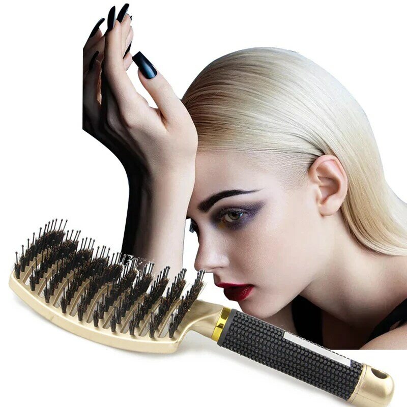Hair Brush Comb Scalp Massage Natural Bristles Curly Detangle  Hair Styling Wig Brush Wet Brush