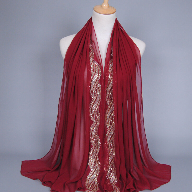 Plus Size długie miękki szal szaliki szal z cekinami Femme Bufandas hidżabs szal szyfonowy szalik w kolorze Shinny Lurex