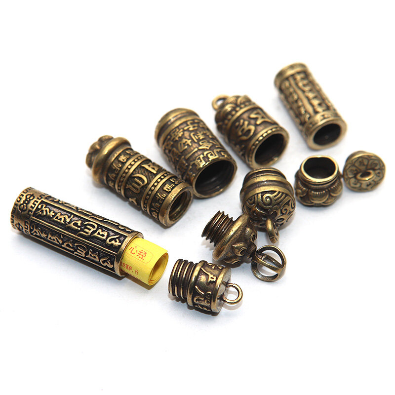Brass Buddha GuanYin Sutra Cylinder Pendant Keychain Hanging Necklace Jewelry Pill Box Medicine Case Container Bottle Keychains