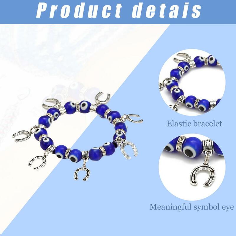 Evil Eyes bransoletka z paciorkami 4 rodzaje niebieski Stretch Charm Wrist-band Chain biżuteria Amulet z niebieskie oko sztuczny kamień podkowy