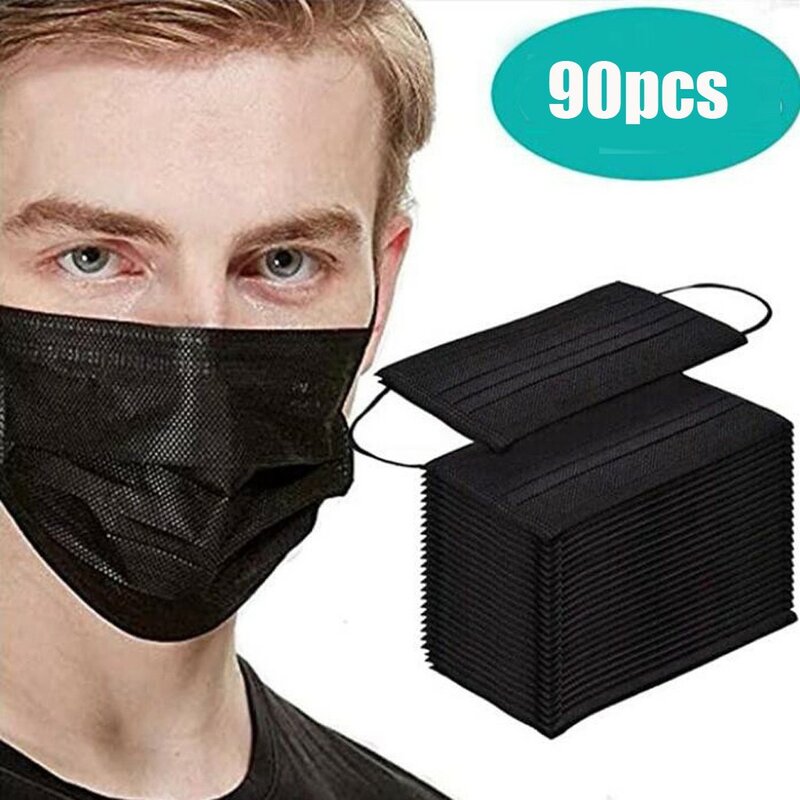 30/60/90/120/200pcs Black 3 Layer Disposable Face Msk Good Quality Low Price Face Msk One Time Use Adult Bibs Common Handwear