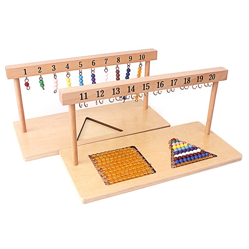 Jouets d'apprentissage des maths Montessori, nombres de 1 à 20 cintres et perles de couleur, escaliers pour dix planches, jouets de formation préscolaire