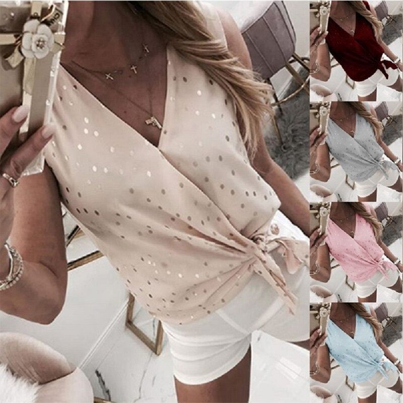 Sleeveless Polka Dot Print Women's Blouses Summer Plus Size 3XL Pullover Female Tops Casual Fashion Girls V-neck Blouse 2020