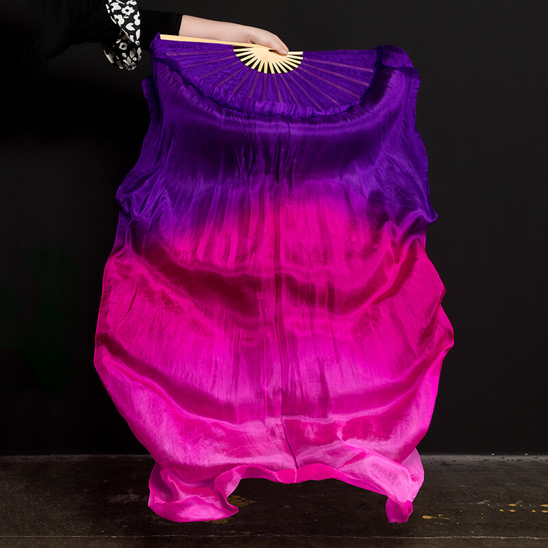 Los niños adultos hecho a mano colorido seda de bambú llama danza del vientre largo plegable ventilador velos arte colorido púrpura Rosa envío gratis