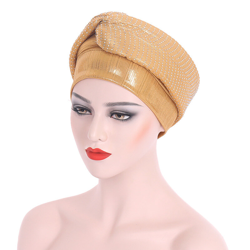Turbante africano listo para usar para mujer, gorros de Hijab musulmán, gorros de India de diamantes brillantes, Autogeles, novedad de 2022