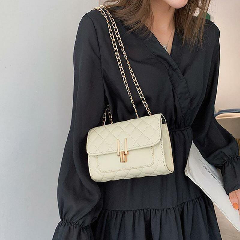 Chain Bag All-match Delicate Faux Leather Women Single-shoulder Diagonal Messenger Bag for Daily Use