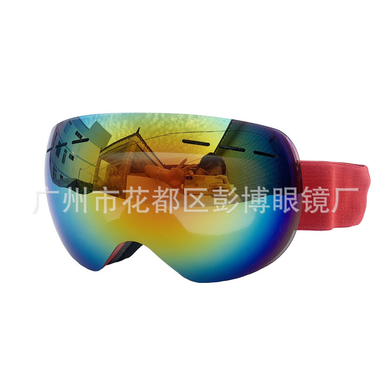 대형 구형 Frameless 스키 고글 더블 레이어 안티-안개 카드 근시 전문 보호 스키 안경 다채로운 Revo