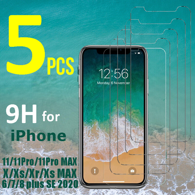 Waterproof Shockproof Protective Glass on Iphone  X XS 11 Pro Max XR 7 8 Plus 6 5s Screen Protectors 9H Tempered Glass 1/3/5pcs