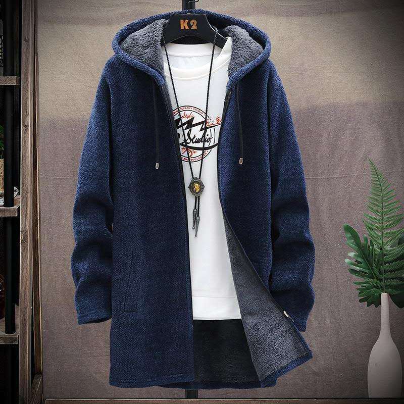 Cárdigan de lana para hombre, suéter largo ajustado con capucha, abrigo grueso y cálido, ropa de invierno, 2022