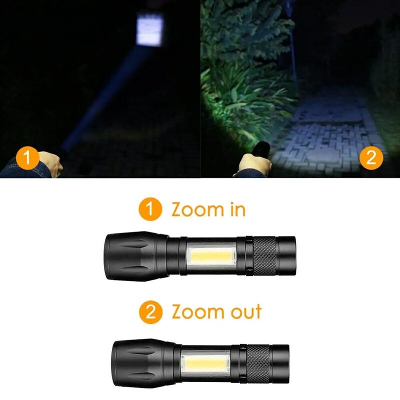USB Rechargeable T6 COB Flashlights Portable Camping Working Hiking Mini Flash Light 3 Mode Zoom High Bright Lamp Torch Hot Sale
