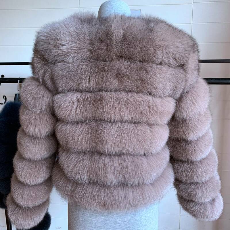 Abrigo de piel de zorro Real para mujer, abrigo de piel de zorro real de 50CM, de manga larga, color plateado, cálido y natural, para invierno