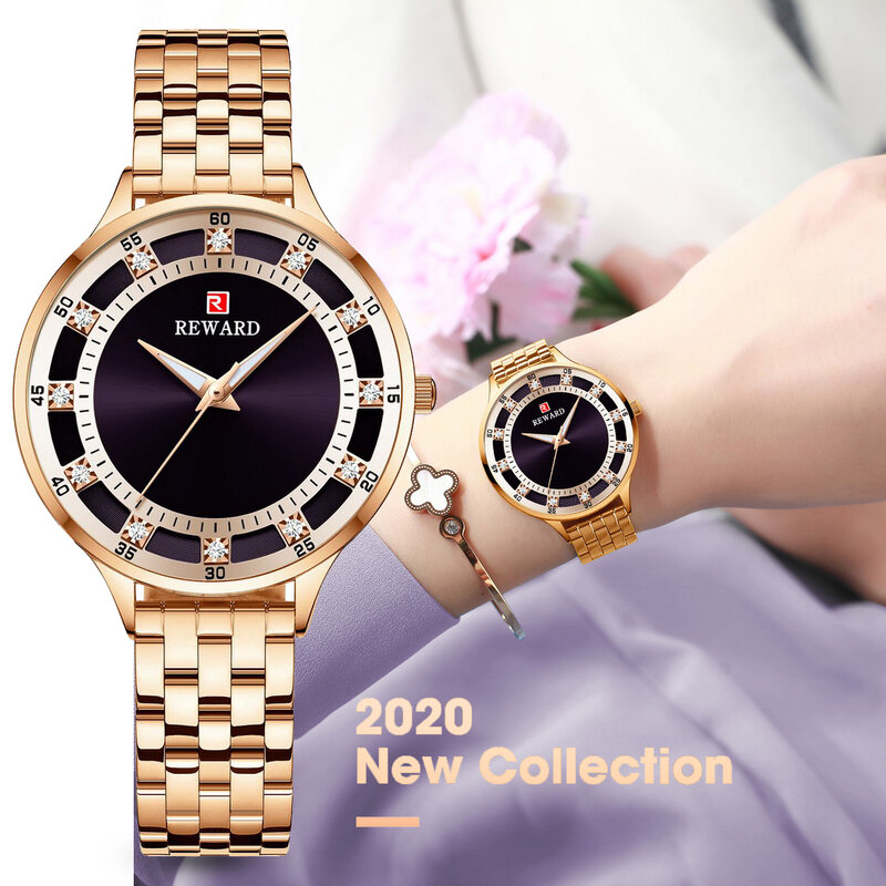 REWARD Fashion Ladies Quartz Watch Casual Luxury Waterproof Women Watches Reloj Mujer 2021 Rhinestones Female Clock