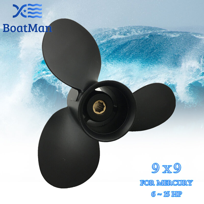BoatMan® 9x9 Aluminum Propeller for Mercury Outboard Motor 6HP 8HP 9.9HP 15HP 8 Tooth Spline 48-828156A12 Boat Accessories