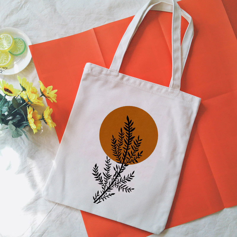 Sztuka estetyczna płócienna Tote torba linię estetyczną rysunek nadruk roślin torby płócienne Harajuku Ulzzang torba na ramię torebka Student skrzynki