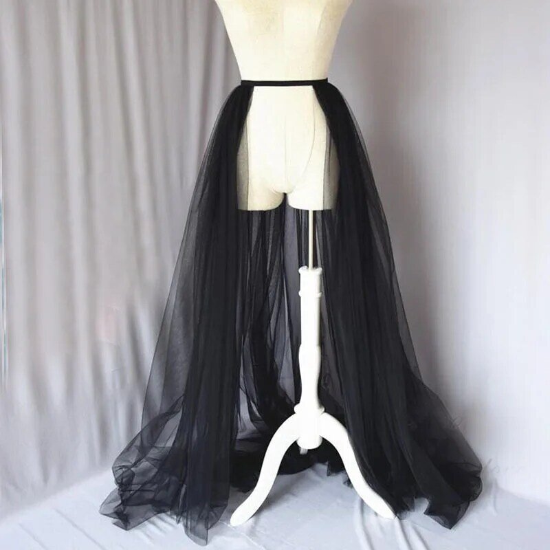 Biała odpinana tiulowa spódnica spódnica czarna elastyczna talia nakładka ślubna spódnica ślubna długi tiul nad spódnicą Maxi Party