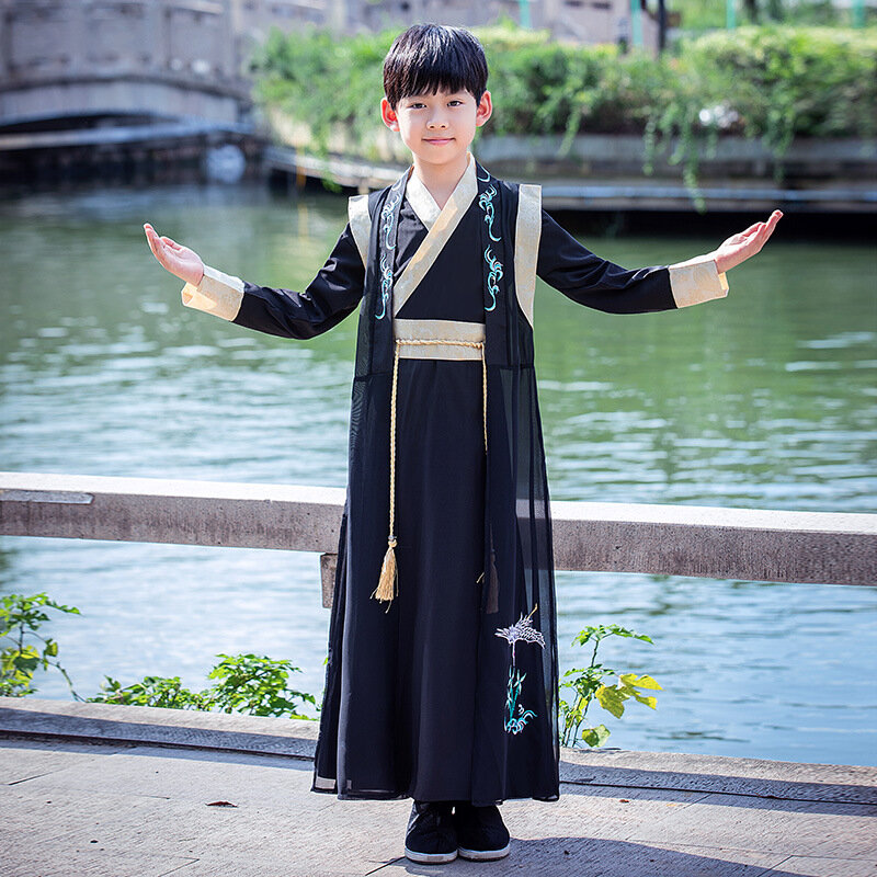 Kinder Schwarz Hanfu 2021 Neue Junge Kostüm Chinesischen Stil Alte Junge Tang-anzug Kostüm