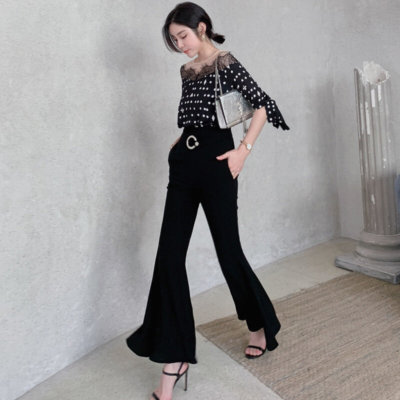 Summer High End Patchwork Jumpsuit Casual Long Bell-bottom Pants Trousers Vintage Ladies Rompers Bow Sexy Party Womens Jumpsuits