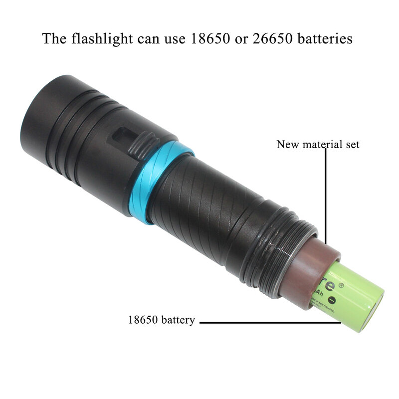 Linterna de buceo con luz UV, resistente al agua, bajo el agua, 100m, 18650, 22650, atenuación continua, T6, LED púrpura