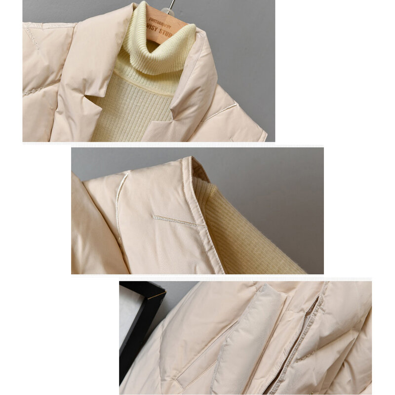 Chaleco de plumas con bordado coreano para mujer, Chaqueta corta sin mangas con cuello en V, a la moda, para otoño e invierno, 2021