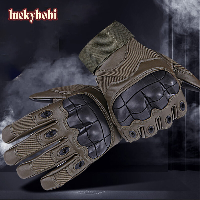 Luckybobi-guantes de cuero para motociclista, manoplas mecánicas de dedo completo para pantalla táctil, Motocross, carreras de coches