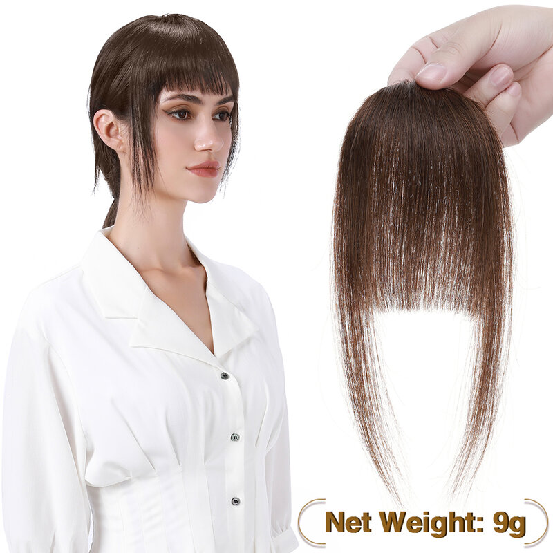 S-noilite寺院9グラムフリンジ人間の自然な髪前髪11インチ非レミー偽髪クリップフロント女性のための前髪