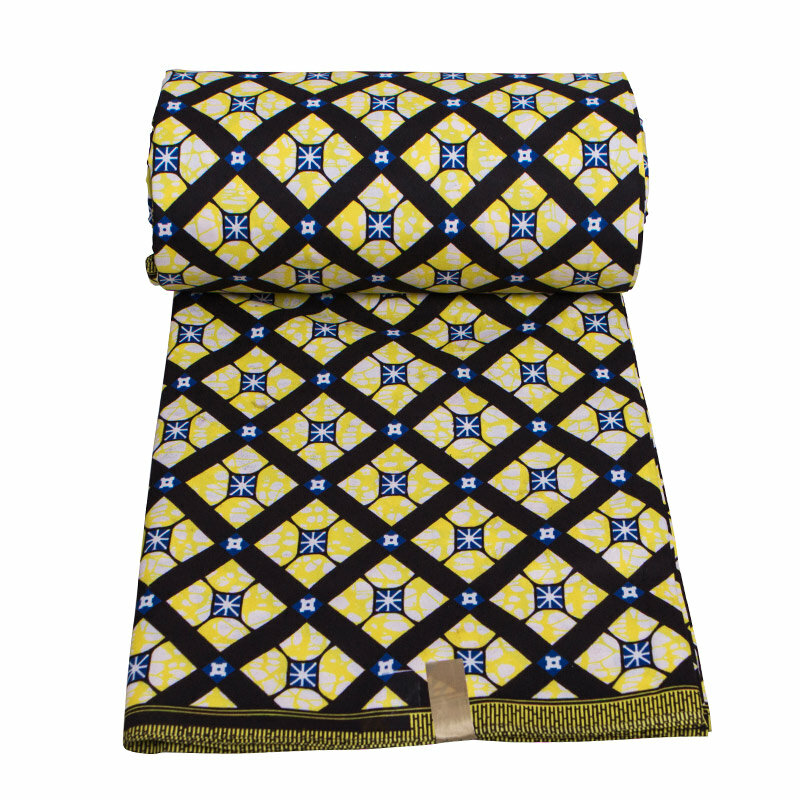 아프리카 왁스 직물, 고품질 폴리 에스터 다이아몬드 체크 인쇄 앙카라 진정한 보장 진짜 왁스 드레스 파티용 6 야드