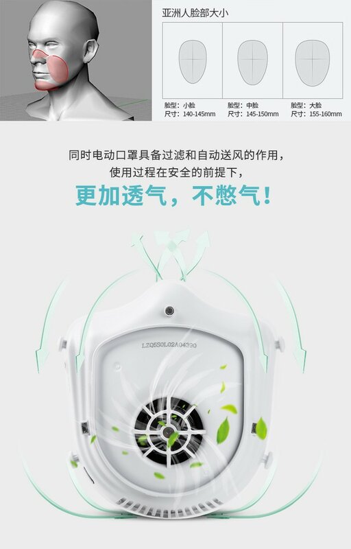 Máscara inteligente elétrica reutilizável, q5s, abs, plástico, silicone, filtro hepa, carbono ativado, pm 2.5, kn95