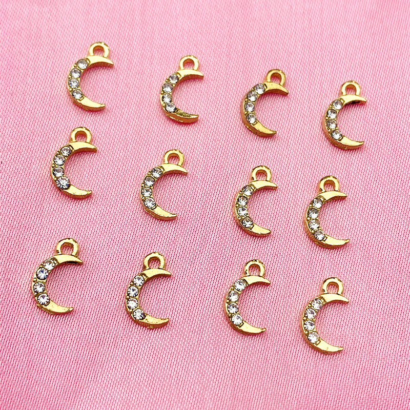 10 pçs ouro cor pequena lua encantos pingente liga strass pingente atacado para diy jóias fazendo brinco encontrar acessórios