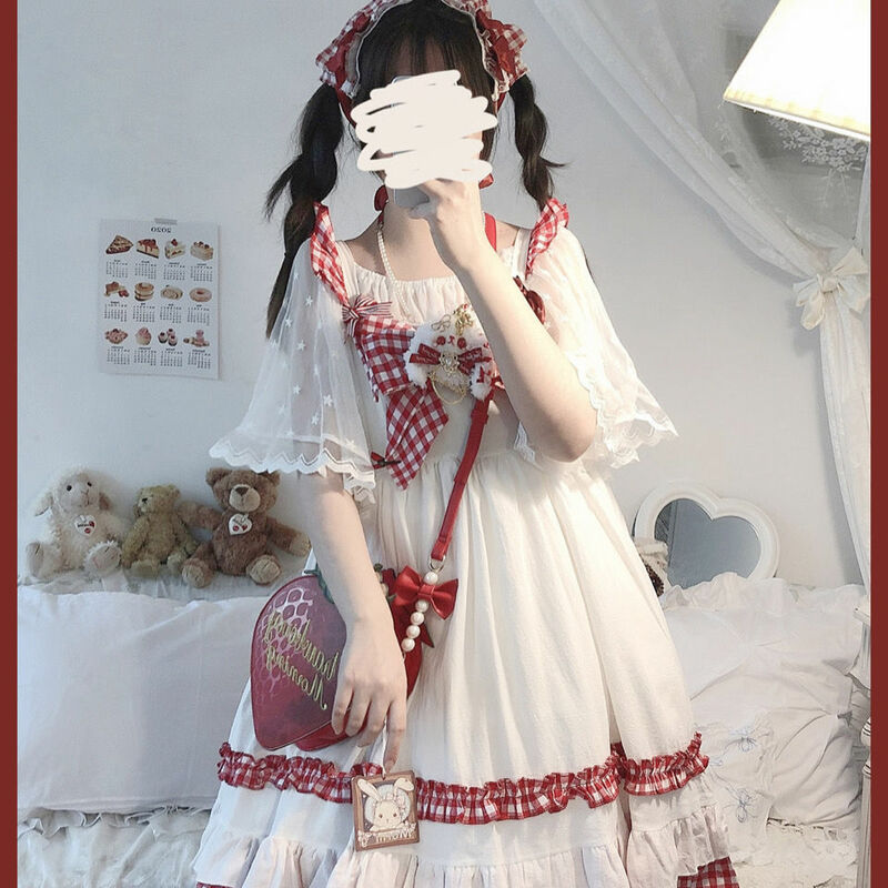 나비매듭 일본 로리타 원피스 소녀 프릴 귀여운 Jsk 드레스, 여성 하라주쿠 민소매, 귀여운 2024 코스프레 베스티도