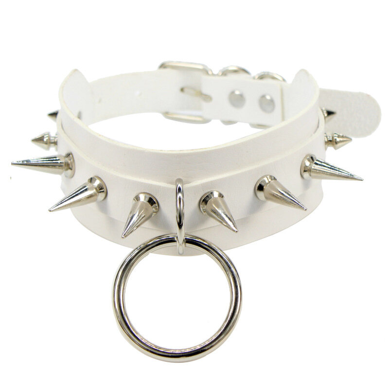 Пикантное готическое ожерелье с серебряными заклепками, металлическое большое круглое кожаное колье-чокер в стиле панк, колье-чокер с заклепками в стиле хип-хоп и рок, ювелирные изделия