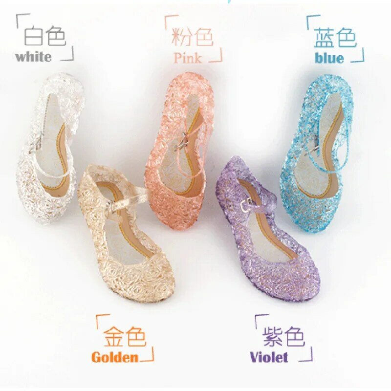 Pudcoco Summer Kids Girls Crystal Jelly Sandals Cinderella Princess Frozen Elsa Cosplay Party Dance High-Heeled Shoes