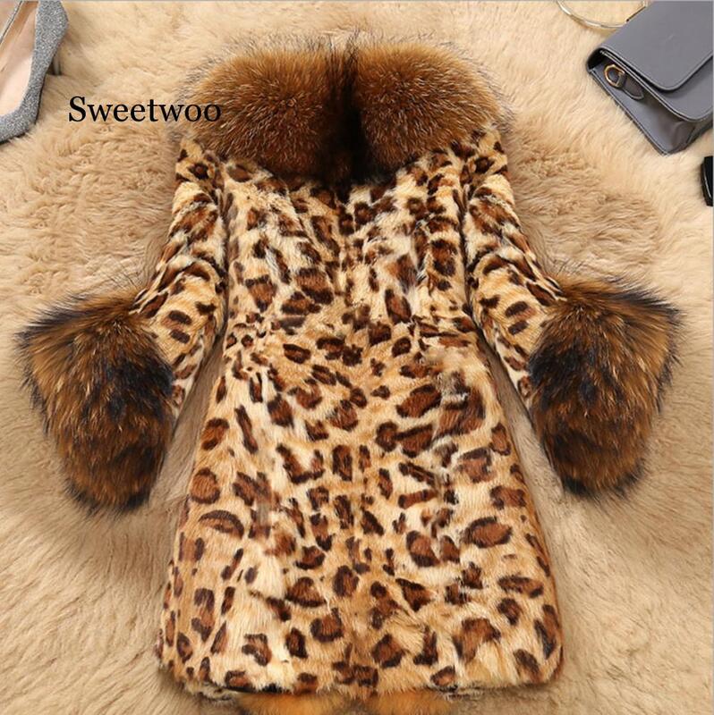 Mulheres jaqueta de gola falsa leopardo médio longo casaco jaqueta de manga longa outwear casual solto casaco quente casacos outono inverno 2020