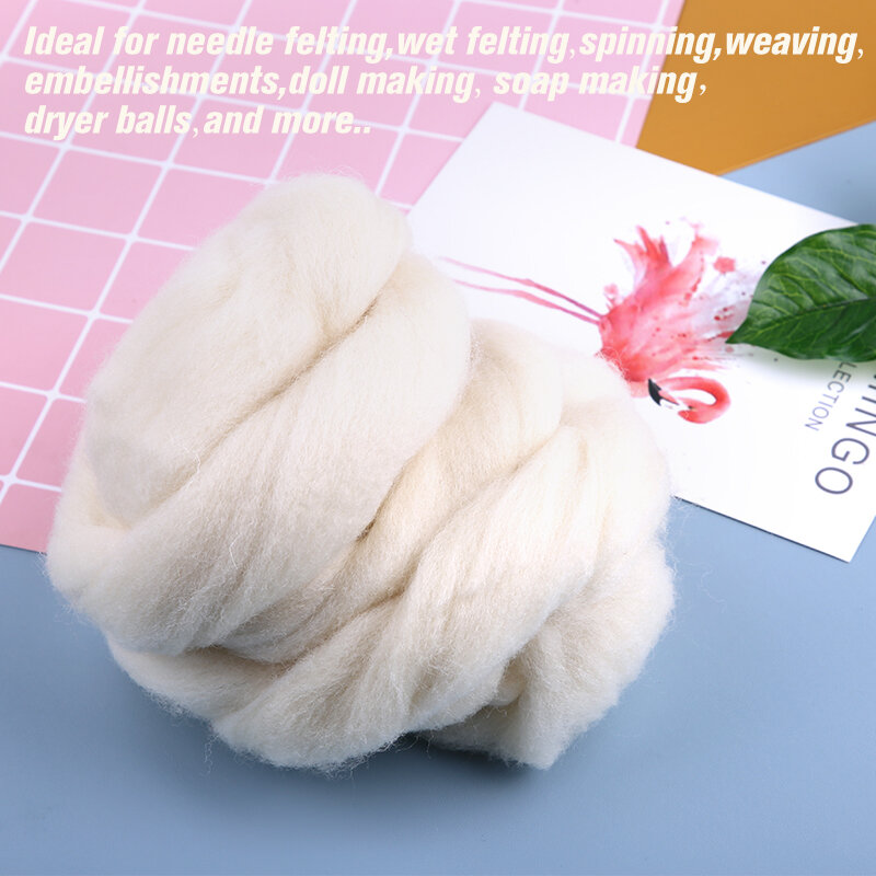 KAOBUY Soft White Merino Dyed Felting Wool Tops Roving Wool Fibre For Needle Felting DIY Doll Needlework Sewing Projects