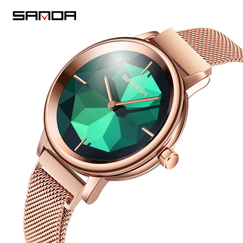 2020 Sanda นาฬิกาควอตซ์สำหรับผู้หญิงสายสแตนเลสสตีลกันน้ำ30เมตรนาฬิกาข้อมือลำลองส่องแสง