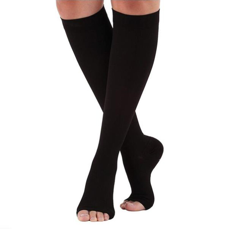 S-XL Elastic Open Toe Knee High Stockings Calf Compression Stockings Varicose Veins Treat Shaping Graduated Pressure Stockings