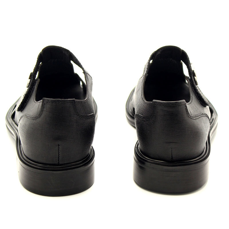 Sandalias de piel auténtica para hombre, zapatos de tacón de bloque con hebilla estilo T Retro, zapatos de vestir ahuecados, de alta calidad, novedad de 2019